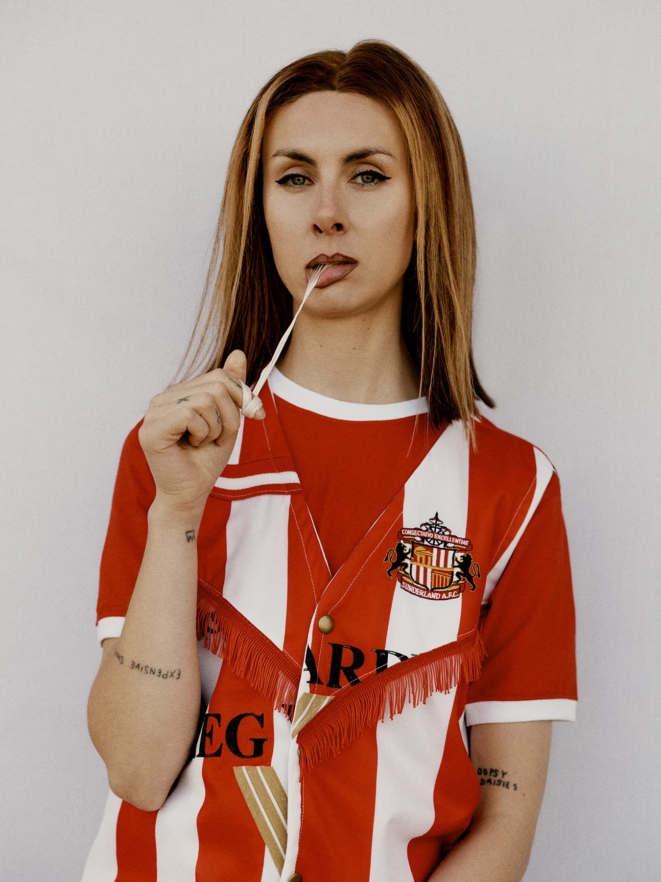 Customised football shirts photographed in North Yorkshire. Leeds United, Everton and Sunderland football shirts have been reworked to make new garments.