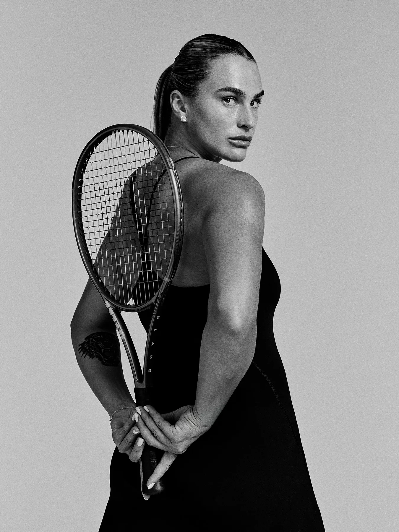 Aryna Sabalenka World number one 1 female tennis champion with a Wilson Blade tennis racket