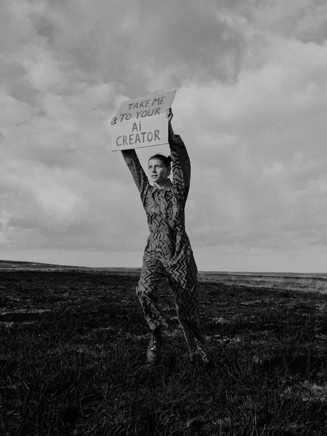 Neil Bedford photographs a female model looking for a UFO in the North Yorkshire Dales